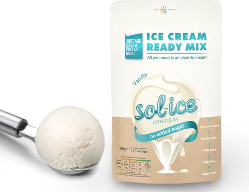 Sol-ice 0% Added Sugar Ice Cream Mix Powder | Fibre-Based | Whip with Just a Mixer or Machine | Dairy Keto Friendly | Vanilla 200g (makes 8-10 scoops)