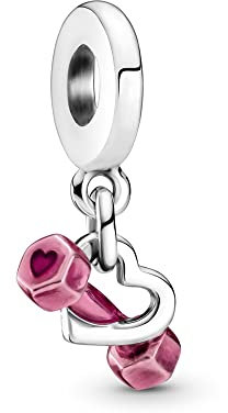 Lkwidi Charme Kurzhantel Herz Dangle Charms-Anhänger 925 Sterling Silber Charm Bead Pendant für Europäische Armbänder und Halsketten
