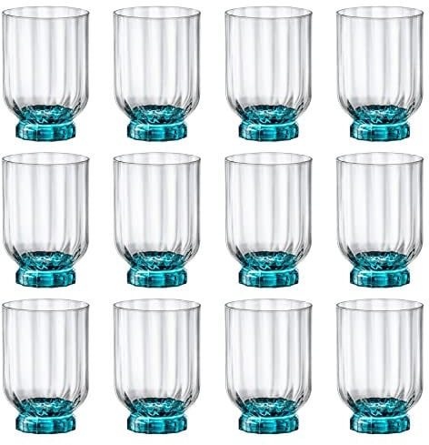 Bormioli Rocco 12x Blue 375ml Florian Double Whisky Glasses - Glass Old Fashioned Scotch Bourbon Rum Cocktail Drinking Tumblers Gift Box Set
