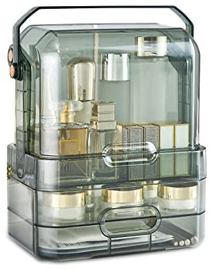 Galatée Transparent Moderner Tragbare Make Up Organizer Kosmetikbox Kosmetische Aufbewahrungs Box Mit Staubdichtem Deckel, Beauty Organizer Lippenstiftbox - Transparent Grün