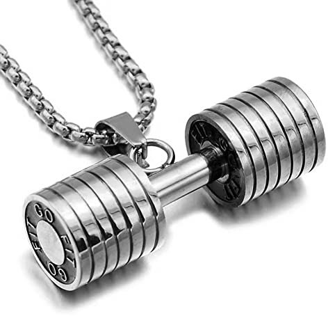 MAYIYAHO Hantel Halskette Titan Stahl Fitness Gewichtheben Langhantel Hantel Anhänger Halskette Bodybuilding Schmuck Gold Silber Schwarz