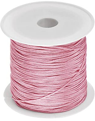 sourcing map 1 Rolle Nylon Perle Faden Knoten Schnur 0.6mm 50 Yards Geflochten Nylon Satinschnüren für Armband Halskette Kumihimo, Orchidee Rosa