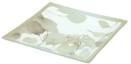 Hervit Svuotatasche piattino Giallo in Vetro con decori Floreali Botanic 20x20 cm