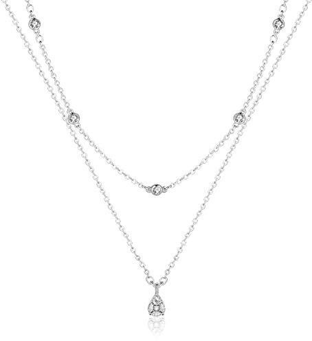 Mesovor Diamant Kette für Damen, Zierliche Goldkette 18 Karat Vergoldete Mehrlagige Halsketten | Quadrat Träne Kreuzen Perle Tropfen Halskette Schmuck Geschenke für Mädchen (Tropfen cz-Silber)