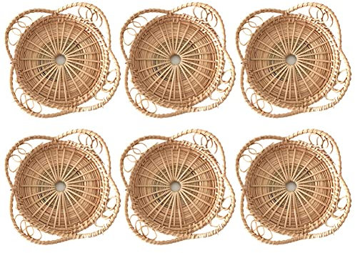 4 Pezzi Sottobicchieri Tazza Tappetino in Rattan, Resistenti al Calore, Antiscivolo, Sottobicchieri Rotondo in Rattan, Tovagliette Rattan Rotonde Sottopiatti Tovagliette Rattan per Bevande