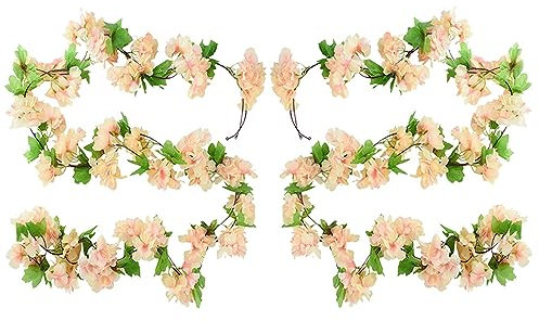 Sakura Lot de 2 guirlandes de feuilles de vigne artificielles pour hôtel, mariage, maison, fête, jardin, loisirs créatifs, décoration (beige rouge)