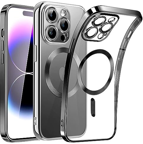 SEOUGEE Magnetic Clear for iPhone 13 Pro Max Case with MagSafe [Non-Yellowing] [Integrated Camera Cover] Shockproof Silicone Cover [Anti-Fingerprint Scratch] Wireless Charging (Space Black)