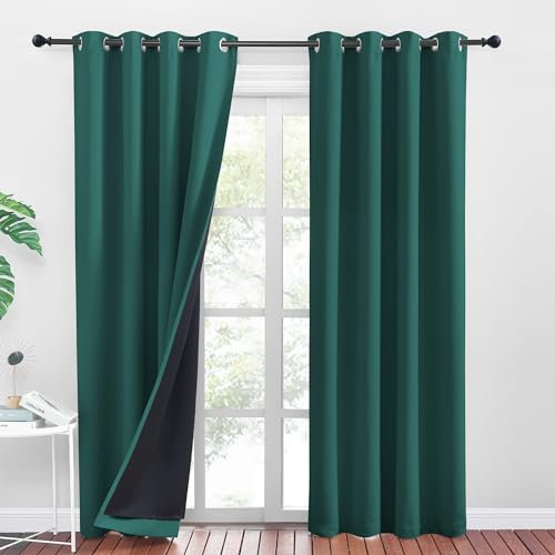 PONY DANCE Blickdichte Gardinen Dunkelgrün 2er Set H 240 x B 140 cm Verdunklungsvorhänge Ösen Thermogardinen Hitzeschutz Blackout Curtains for Bedroom Doppellagige und Lichtundurchlässige Vorhänge