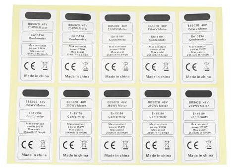 Be In Your Mind 10 Stück Aufkleber für Motor mit Zentralantrieb, 48 V, 250 W, wasserdicht, 70 x 35 mm, CE-Etikett Ersatz für BBS02B BBS01B