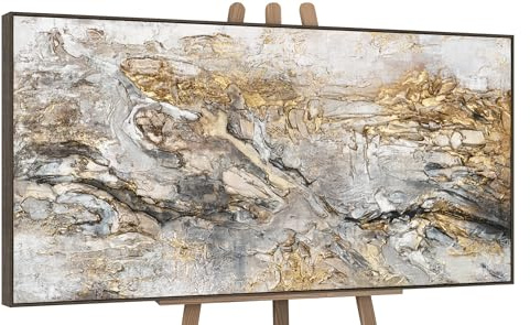 YS-Art Tableau mural peint à la main «Lueur» | Peinture sur toile moderne pour la décoration intérieure | Tableau peinture fait main | Peintures peintes à la main 100x50 cm
