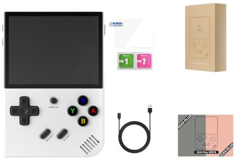 Purfresh RG35XX Plus Console di gioco portatile integrata 10000 giochi, console di gioco arcade retrò da 3,5 pollici per bambini e adulti, con CPU H700, sistema Linux-64G+128G, bianco