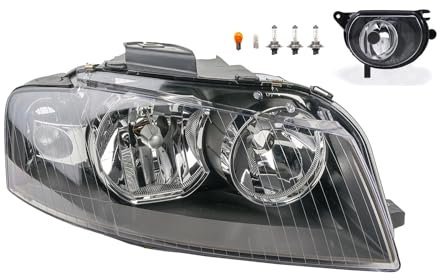 Johns, Scheinwerfer Halogen Front Haupt passend für Audi A3 8P 05/03-07/08 H7 H7 Rechts + Nebelscheinwerfer + Leuchtmittel