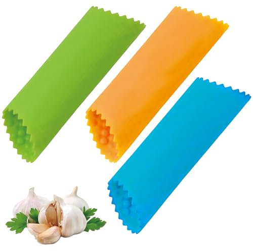 Cozlly 3 Stück Silikon Knoblauchschäler, Knoblauch Schäler Rolle, Garlic Knoblauchpresse, Press Knoblauchreibe, Knoblauchroller Silikon, Schält Knoblauchzehen in Sekunden, für Küchenwerkzeug