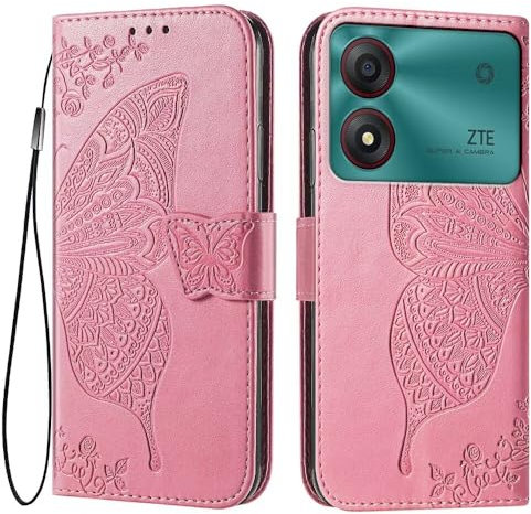 EASSGU Custodia per ZTE Blade A34 (6.6 Inches) Flip Folio Cover Magnetica per Telefono in Pelle con 3 Slot per Schede 1 Portafoglio, Case - Rosa