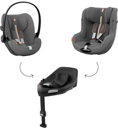 CYBEX Gold Babyschale Cloud G i-Size Plus mit Kinder-Autositz Sirona G i-Size Plus und ISOFIX Basis Base G, Inkl. Neugeboreneneinlage, Lava Grey