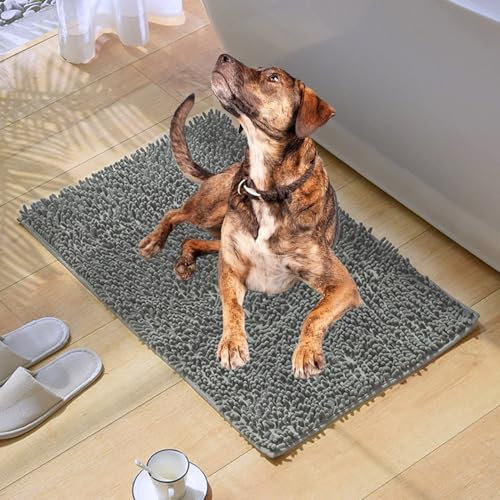 DLZMO Cleany Matte Hund, Hunde Schmutzfangmatte, Super Absorbierende Bodenmatte für schlammige, nasse Pfoten und Schuhe (Grau, 45x70CM)