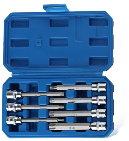 LEONTOOL 3/8 Drive Extra Long Torx Star Bit Socket Set, T25 to T60 Long Torx Bit Socket Set, 110mm Length Long Torx Bit Set, Impact Torx Socket Set, CR-V Steel Star Drive Sockets, 7-Piece Torx Set