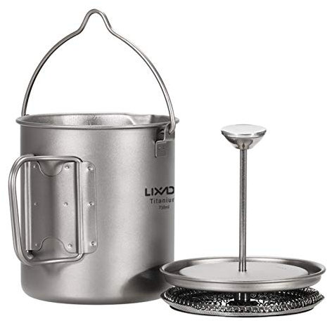 Funien 750 ml Titan-Kaffeetasse, French-Press-Topf, Kaffeemaschine mit Deckel, Outdoor-Camping-Kochtopf,Topf aus Titan
