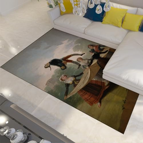 WEECHAINGE Tapis Le Mannequin de Paille Motif Impression Francisco De Goya Style Chambre d’Enfant Tapis de Sol pour Salle de Jeux dortoir Chambre à Poils Bas 120x210cm