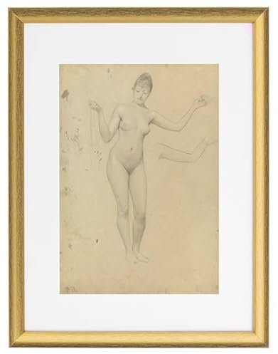 Gustav Klimt - Stehender weiblicher Akt und Armstudie 1906 / Kunstdruck gerahmt/Bilder Wand Dekoration/Format: 32x42 cm