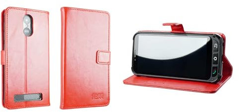 caseroxx Bookstyle Handytasche für SPC Zeus 4G / Zeus 4G Pro in rot – Klapphülle aus Kunstleder mit Kreditkartenfächern, Magnetverschluss, Standfunktion & Rundumschutz für Display und Gehäuse