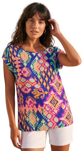 Roman Originals T-Shirt for Women UK - Ladies Tee Shirt Summer Top Holiday Day Causal Short Sleeve Blouses Round Crew Boat Neck Lightweight - Blue Aztec - Size 12