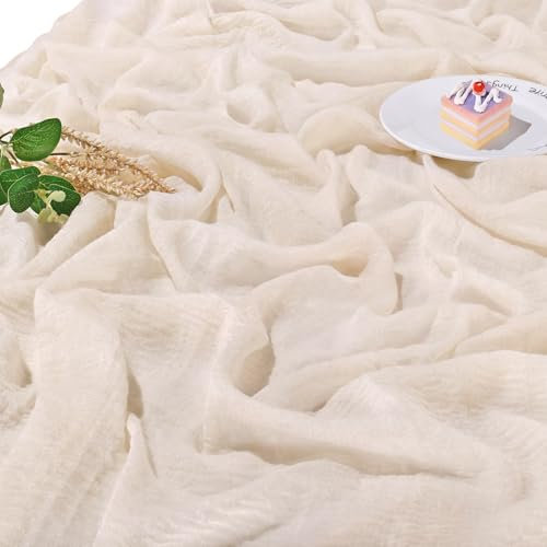 Käsetuch Tischläufer Beige 80x300 cm, Musselin Modern Tischdeko, Bohemian Gaze Stoff, Rustikal Cheesecloth für Hochzeit, Geburtstag, Taufe, Osterfest