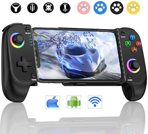 Controller di gioco mobile per iPhone/Android, controller wireless per telefono con supporto per custodia del telefono, controller di gioco RGB supporto Xbox Game Pass, PlayStation, Steam Link, Call