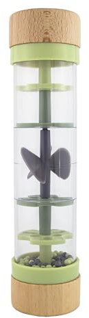 babynova Baton de Pluie bébé - Hochet en bois avec son apaisant - dès 3+ mois - Développement des capacités sensorielles et motrices - Entraînement de la coordination œil-main - Sans BPA - Vert