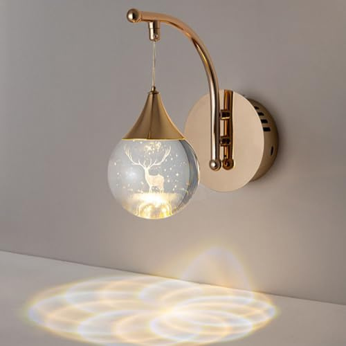 AoLa LED Kristall Wandlampe Innen Moderne Wandleuchte Gold Dimmbar Augenschutz Nachttischlampe Aus Metall und Kristall Elchhirsch Wandbeleuchtung für Schlafzimmer Wohnzimmer Flur Treppenhaus.