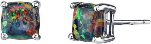 Natürlicher schwarzer Feueropal Edelstein Ohrringe, 925 Sterling Silber Schwarz Opal Ohrstecker, Opal Ohrstecker, Halo Ohrringe, Oktober Geburtsstein Ohrringe