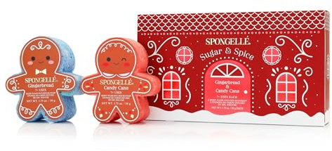 SPONGELLÉ Gingerbread Gift Set Body Wash Infused Buffers | Moisturising Body Wash & Soap Filled Sponges in One | Cleansing & Exfoliating Sponge | 7+ Uses Each Buffer | Sugar & Spice