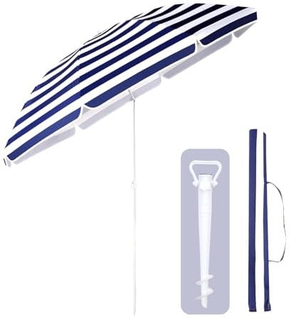 Sekey 180cm GRS-zertifizierter Sonnenschirm mit Bodenstachel für Garten, Terrasse & Strand | Höhenverstellbar & Neigbar mit UPF50+ | Wasserdichtes Recycling-Polyester | Windstabil mit 8 Streben