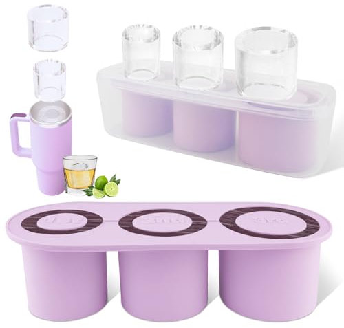 WUJUN Ice Cube Tray for Stanley Cup 30-40Oz Tumbler, Silicone Ice Cube Molds with Lid and Bin for Chilling Cocktails, Whiskey, Drinks, Coffee, Easy Fill and Release Ice Make (Purple, 40 oz)