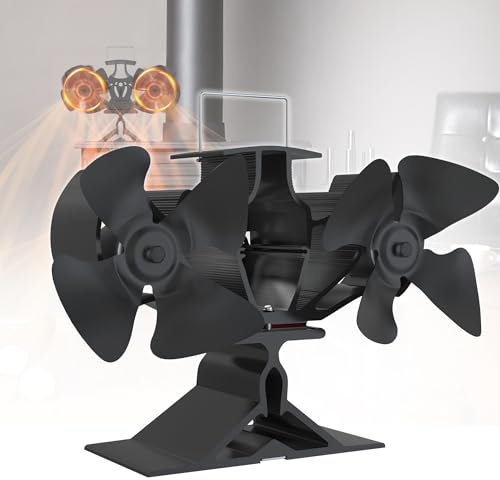 XMTECH 8-Blade Kaminventilator Kaminlüfter Doppelkopf Stromloser, Ofenventilator Ohne Strom Geräuscharmer Betrieb, Wärmebetriebener für Kamin