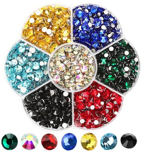 ChAusa 2500pcs Hotfix Rhinestone Flatback, Bling Rhinestones for Crafting | Mixed Colors Clear Flatback Gems, 7 Sizes 1.5~4.8mm Rhinestone Tool Kit for Clothes DIY Decoration Manicure Art Crafts(Mixed)
