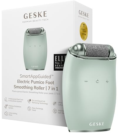 GESKE Electric Pumice Foot Smoothing Roller | 7 in 1 | Elektrische Fußfeile | Bimsstein | Weiche Füße | Effektive Hornhautentfernung | Handliches Design |Für Dein Pediküre-Set