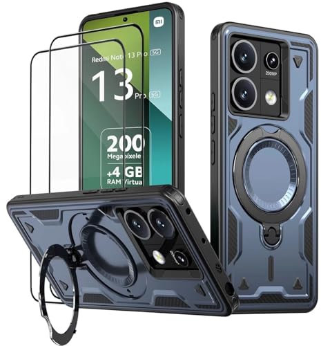 KANSi Coque pour Xiaomi Poco X6 5G / Redmi Note 13 Pro 5G (Pas 4G) avec Verre Trempé*2, Militaire Etui Antichoc Housse avec Téléphone avec Anneau et Support - Coques Bleu