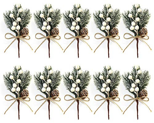 Prismoria 20 tallos de bayas blancas artificiales de Navidad, ramas de bayas de acebo blancas nevadas para coronas de Navidad, decoración del jarrón del hogar, manualidades, envoltura de regalo