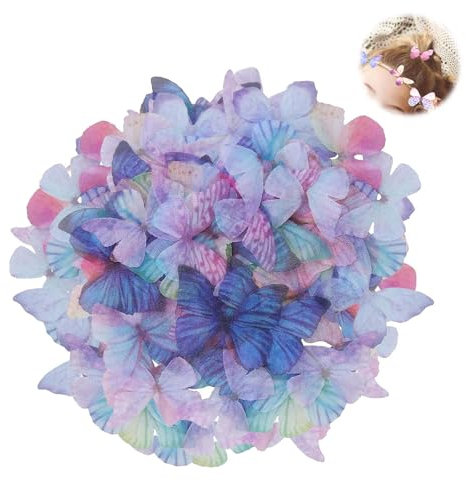 AzureRay 100 Stück Schmetterlinge zum Basteln, Organza Stoff, transparente schmetterlinge deko, DIY Zubehör für schmetterlinge, Hochzeit & Partydekoration