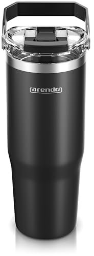 Arendo - Trinkflasche to go Thermo – Edelstahl Thermobecher mit Deckel – Thermosflasche – 900 ml – 100% auslaufsicher – Einhandbedienung – Trinköffnung mit Klappverschluss - für Heiß- und Kaltgetränke