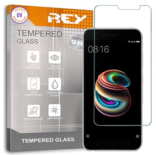 REY Protector de Pantalla para XIAOMI MI5X - Mi A1 - MI 5X, Cristal con Doble Protección UV, Vidrio Templado Premium 9H+