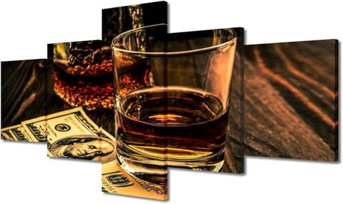 Quadri Moderni Su Tela Immagini Su 5 Pannelli Bicchiere Di Vino Rosso | Con Cornice 200 X 100 Cm | Per Camera Dei Bambini Decorazione Da Parete Per Ufficio - Quadri Moderni Di Pittura E -999724070200