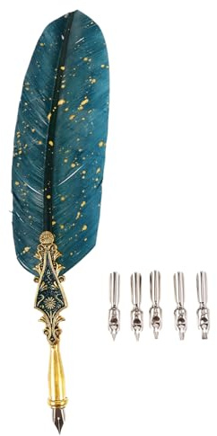 LAPYAPPE Feder Schreibset 6 Stück Vintage mit Kunststoff und Metall | Schreibfeder Vintage, Kalligraphie Feder, Schtift mit Federkiel, Grün, 1, Glattes Schreiben, Ersatzspitzen