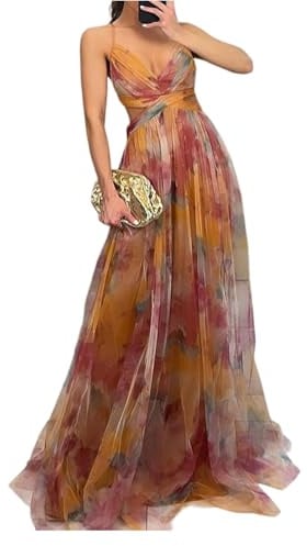 uxxnjfg Robe De Cérémonie pour Femme Ronde Boheme Cocktail Maille Robe Longue Chic Et Elegant De Cérémonie Fleurie Vetement Ete sans Manches Fluide Summer Dress