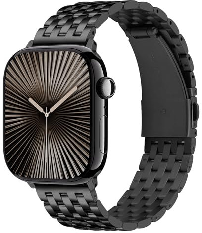 Tasikar Correa Metálica Compatible con Apple Watch 42mm(Series 10/11) 41mm 40mm 38mm para Hombres y Mujeres, Correas de Repuesto de Acero Inoxidable para iWatch SE serie 11 10 9 8 7 6 5 4 3, Negro