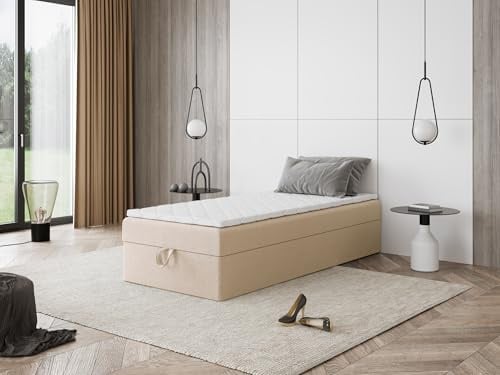 Godre Boxspringbett Mira Mini ohne Kopfteil mit Bettkasten – Einzelbett mit Taschenfederkern oder Bonellfederkern, Komfortbett, hohe Liegehöhe, Verschiedene Größen & Farben (70x170)