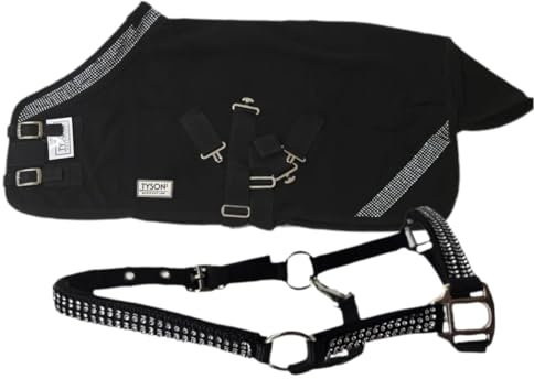 Glitzer Abschwitzdecke + Halfter Set Rosa Rot Schwarz 70 80 90 100 cm Minishetty Shetty Glitzerhalfter Fleece Decke (Schwarz, 70 cm)