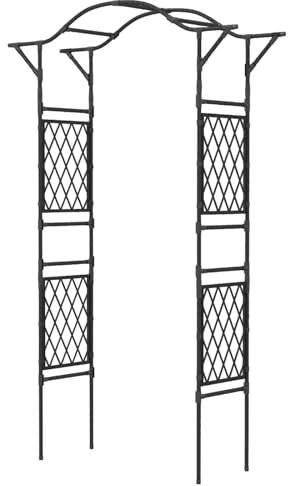 TANGZON Garden Arch, Heavy Duty Metal Frame Pergola Arbor Trellis, Outdoor Plants Roses Vines Climbing Plants Support Archway for Wedding Party Lawn Walkway (Black, 170 x 39 x 210 cm)