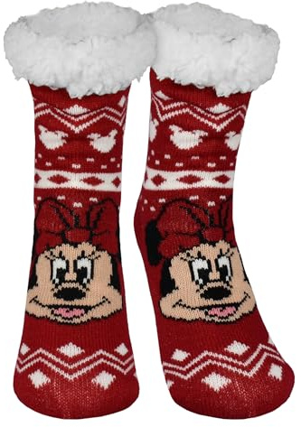 Disney Minnie Mouse Hüttensocken - Haussocken für Damen Kuschelsocken Flauschige Wintersocken warme Frauen Socken Rot